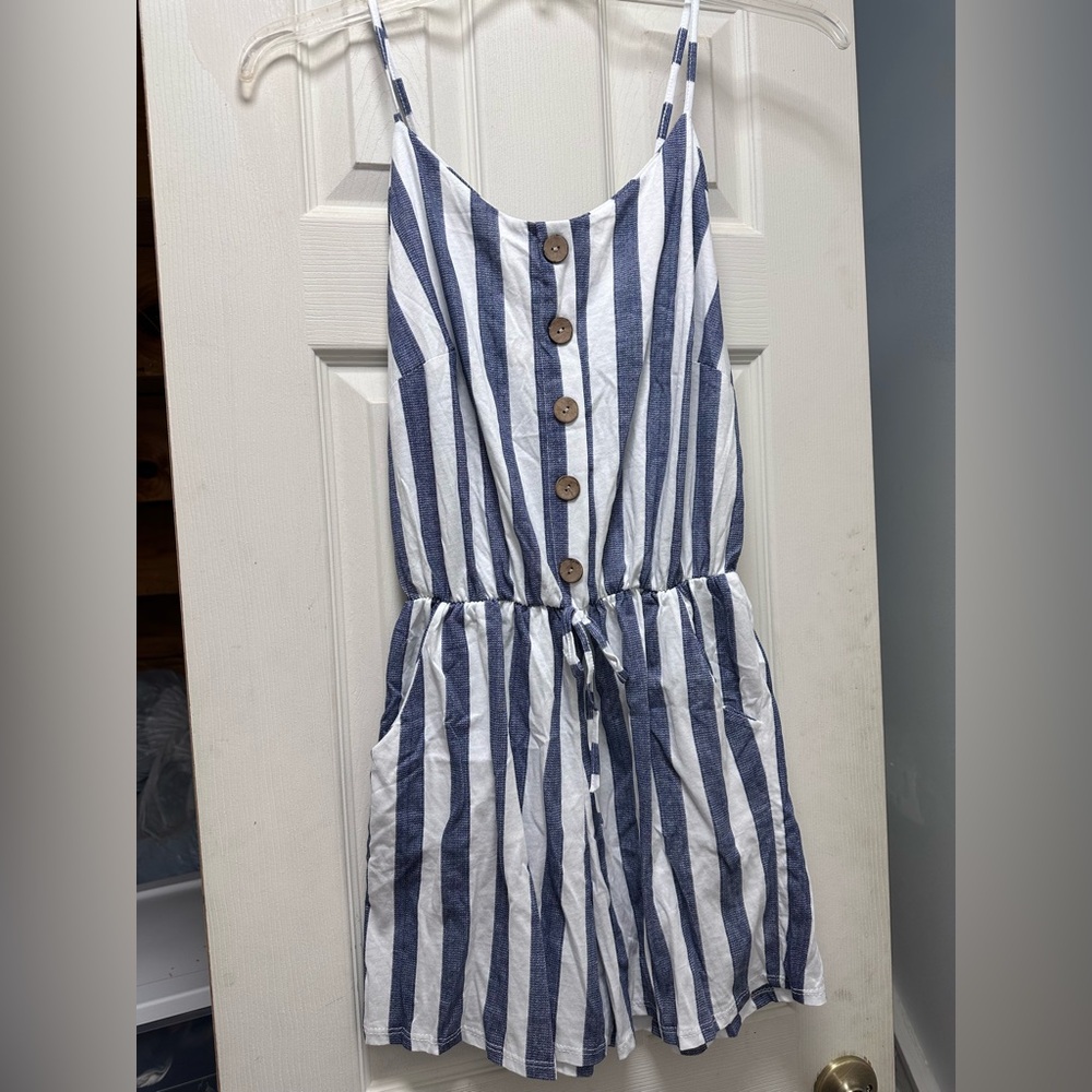 Striped Blue and White Button-Up Romper